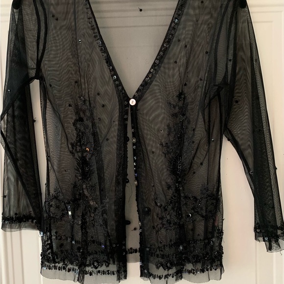Bandolino Black Sheet lace & Sequin Button Front Jacket/Top small - Picture 1 of 4